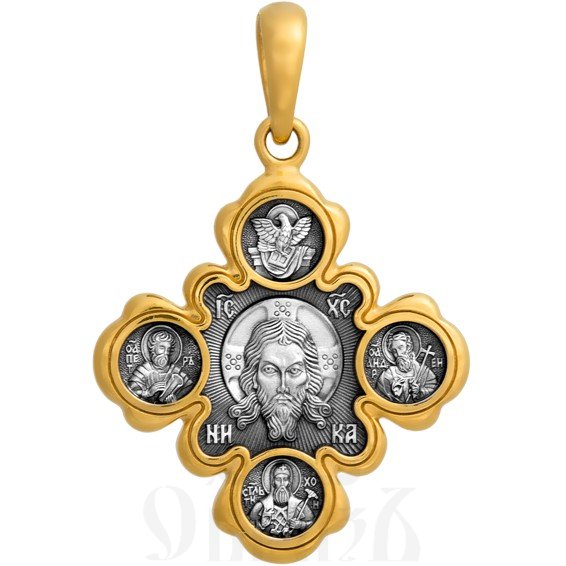 крест «спас нерукотворный. казанская икона божией матери», серебро 925 проба с золочением (арт. 101.001)