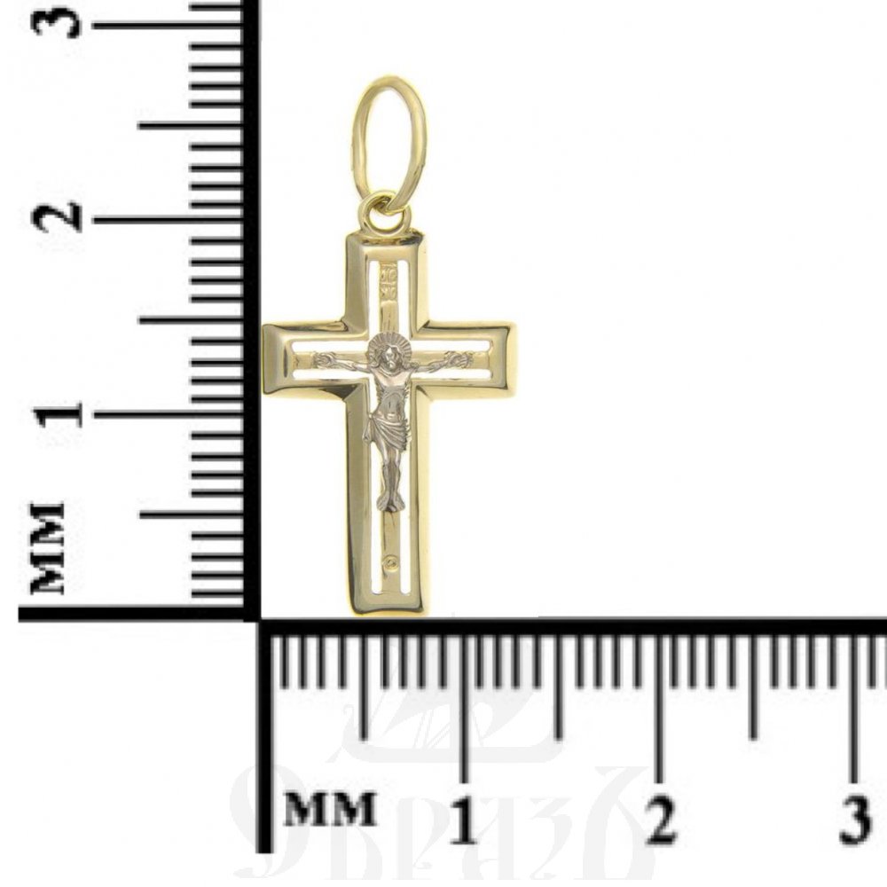 золотой крест с молитвой "спаси и сохрани", 585 проба желтого и белого цвета (арт. п10053-з5жб)