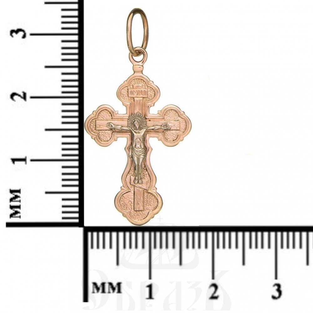 золотой крест трилистник с молитвой "спаси и сохрани", 585 проба красного и белого цвета (арт. п10024-з5кб)