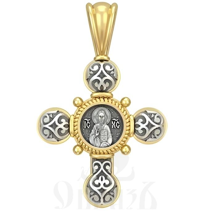каплевидный крест с образом господь вседержитель божия матерь семистрельная (большой), серебро 925 проба с золочением (арт. 17.053)